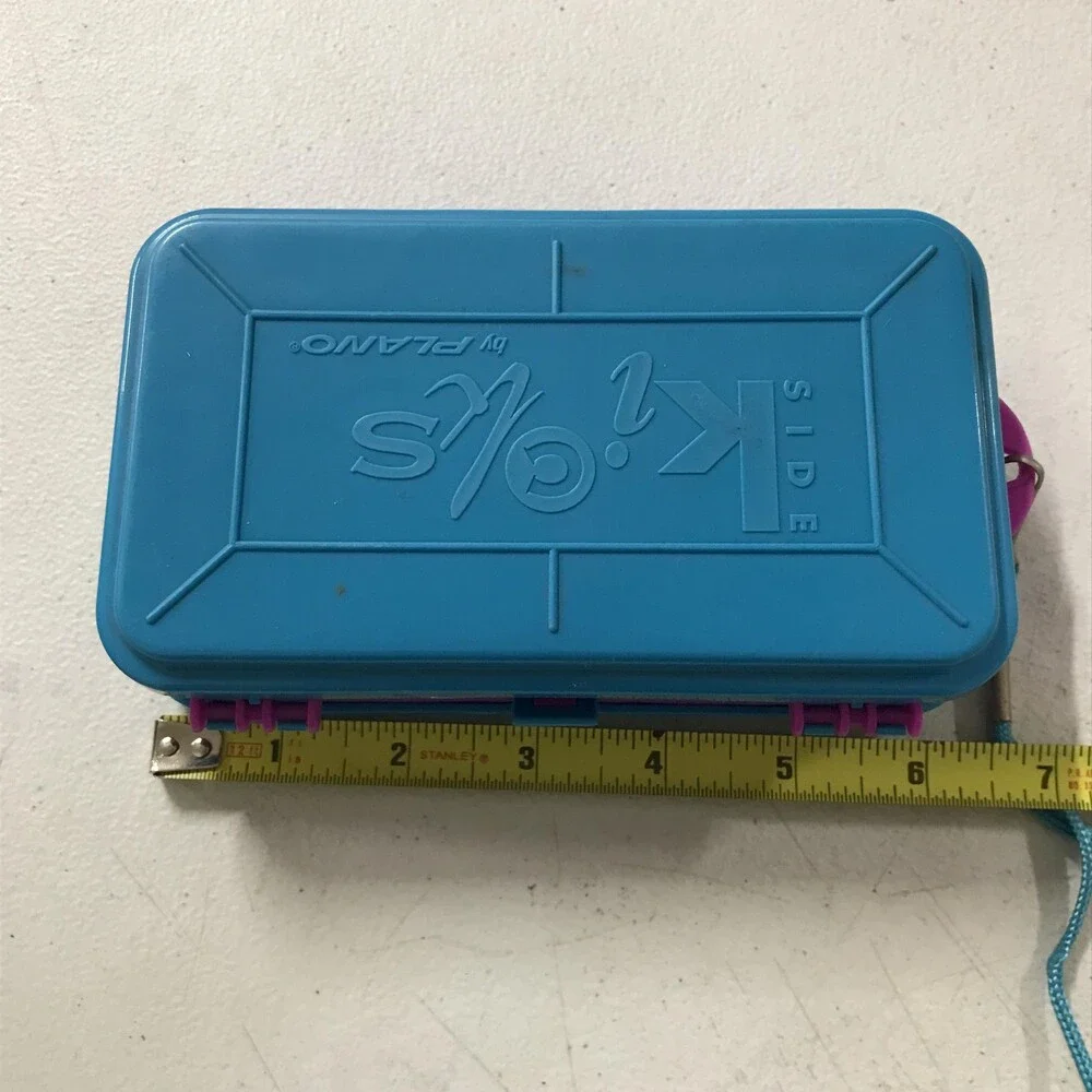 Vintage Plano Side Kicks Pocket Tackle Box Blue Purple Hard Case Fishing Lanyard